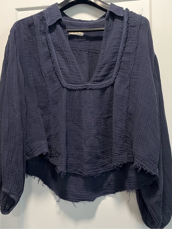 We The Free Tops - We the Free Womens Navy Blue Fringe Bohemian Cotton Blouse Size M